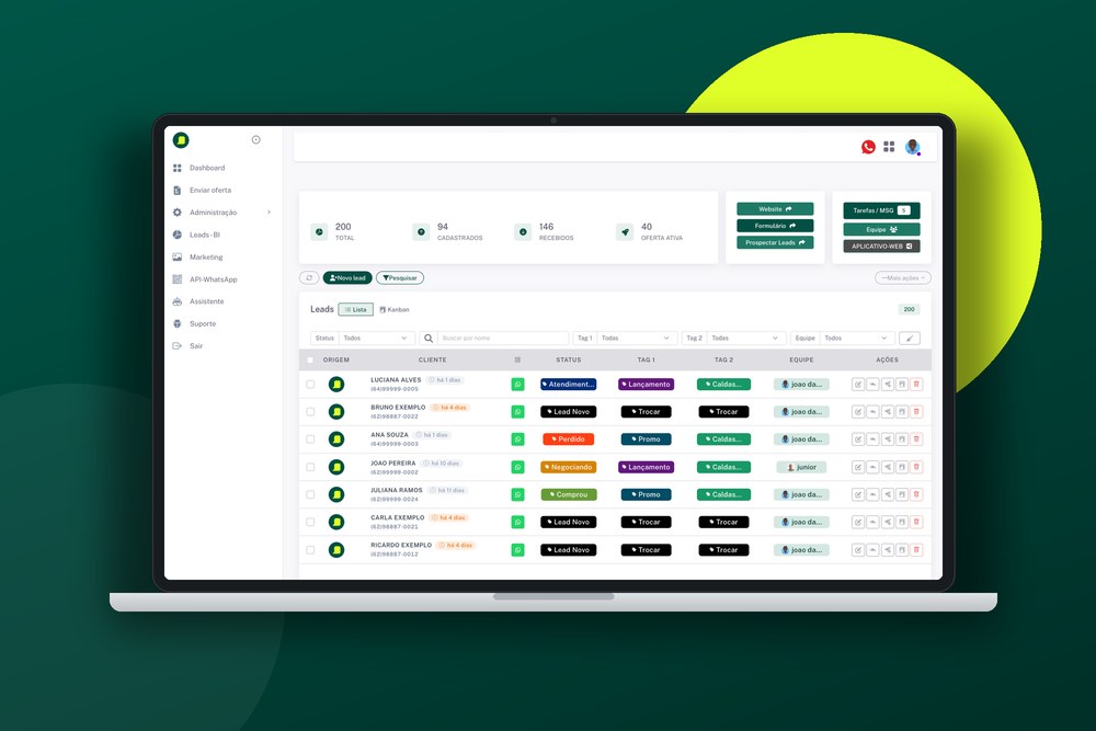 Leads, status e tags da Nexi em qualquer negócio
